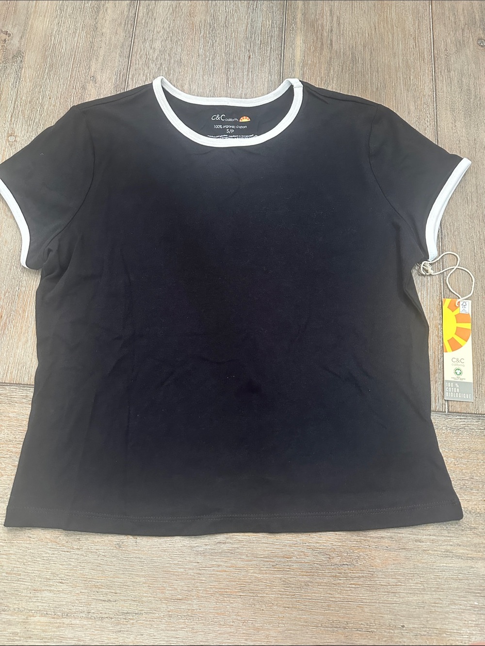 C&C California Women’s Black Tee with White Trim | Size Small
